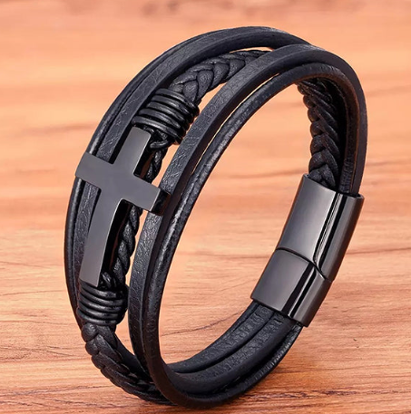 PULSERA DE CUERO CON CRUZ